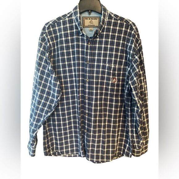Bit & Bridle Sz L Blue Cotton Plaid Western Rodeo Farm Long Sleeve Button Shirt - Picture 1 of 6
